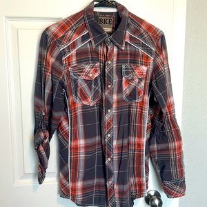 Plaid slim fit, long sleeve shirt